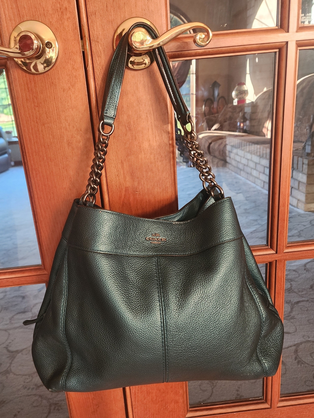 Coach Pebbled Leather Shoulder Bag in Teal Green - Picture 8 of 10